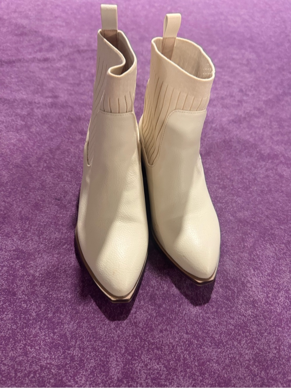 Women's Cream Pointed Toe Ankle Boots